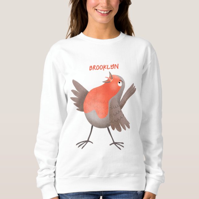 Fågeltecknad för Cute singenrobin T Shirt (Framsida)