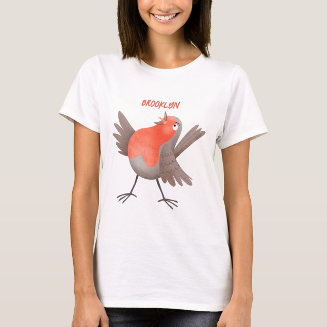 Fågeltecknad för Cute singenrobin T Shirt (Framsida)