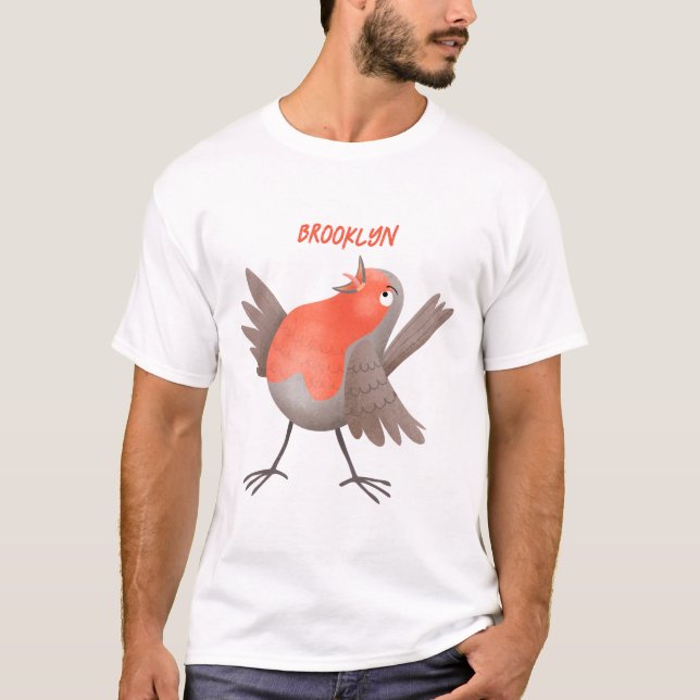 Fågeltecknad för Cute singenrobin T Shirt (Framsida)