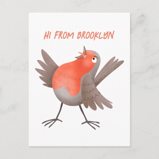 Fågeltecknad för Cute singenrobin Vykort (Framsida)