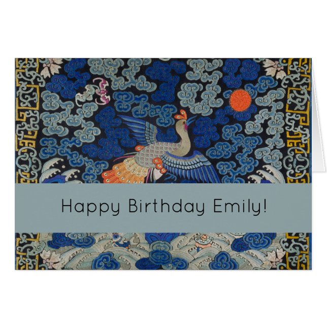 Fågelteckning Crestese embroidery-konstverk Hälsningskort (Framsidan Horizontal)