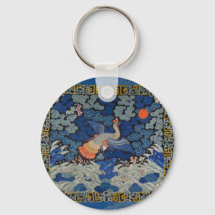 Fågelteckning Crestese embroidery-konstverk Nyckelring
