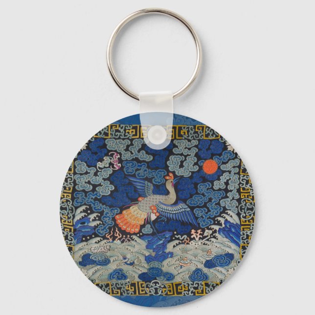 Fågelteckning Crestese embroidery-konstverk Nyckelring (Framsida)