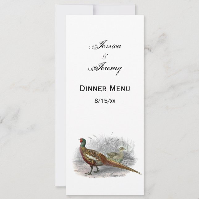Fågelteckning i vintage stil, fasan, jaktbyte, fär inbjudningar (Framsida)