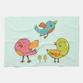 Fågeltrio för färgade och akuta fåglar kökshandduk