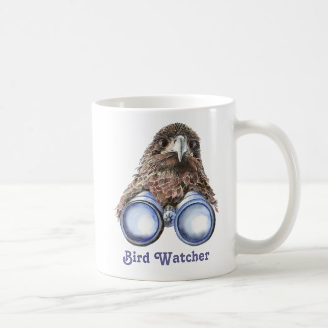 Fågelvaktare som tittar på vattenfärgen i Humor på Kaffemugg (Höger)