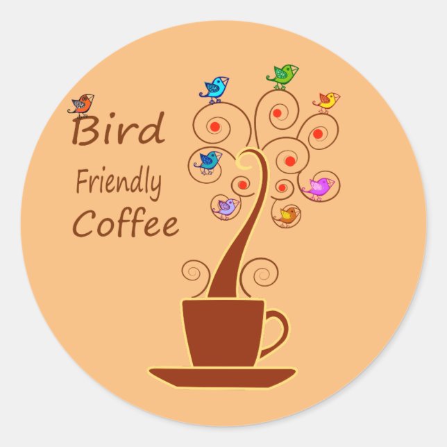 Fågelvänligt kaffe runt klistermärke (Framsida)