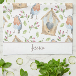 Fågelvattenfärg vår kökshandduk