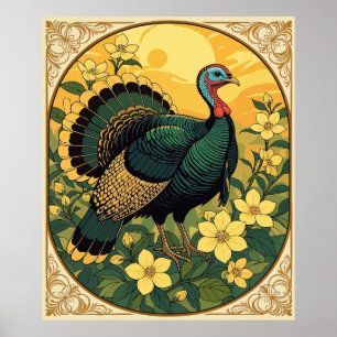 FågelVild Turkiet och jasminblommor Poster