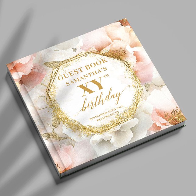  fågelvildsgästen Guld i Bok (Sparkling Blush Ivory Gold Birthday Guest Book

)