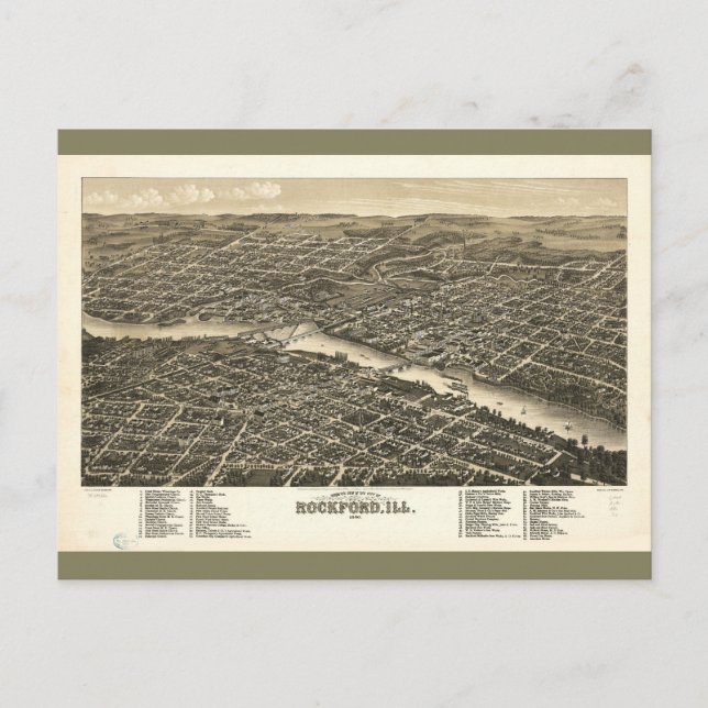 Fågelvy Rockford Illinois öga (1880) Vykort (Framsida)