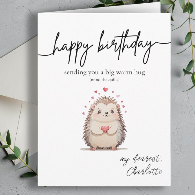 Fågkort för leksaksfärg Hedgehog Birthday Card Kort (Funny & Cute Watercolor Hedgehog Birthday Card)