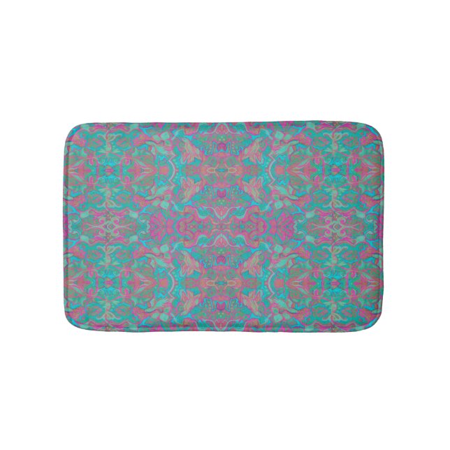 Fåglar Arabesque Bohemian Mönster Turquise Rosa Badrumsmatta (Framsidan)