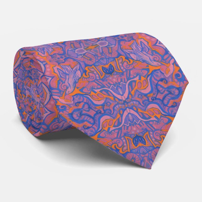 Fåglar Arabesque Bohemian Rosa Blue Orange Mönster Slips (Rullad)