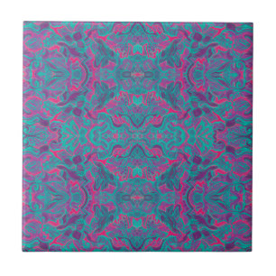 Fåglar Arabesque Bohemian Turquise Lila Fuchsia Kakelplatta