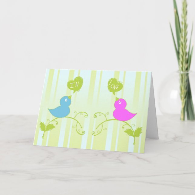 Fåglar av en fjäder faller tillsammans i kärlek helgkort (Framsida)