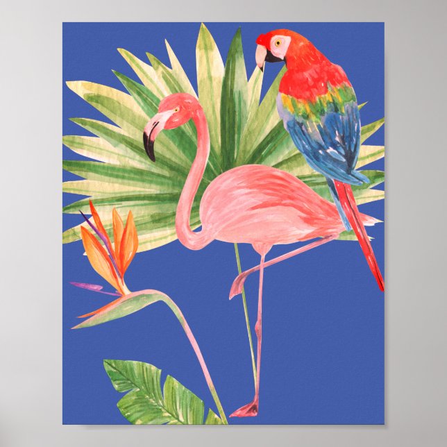 Fåglar av paradise ~ Flower, Flamingo och Macaw Poster (Framsidan)