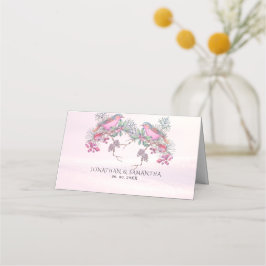 Fåglar & Bär Pinecone Akvarell Vinterbröllop Placeringskort