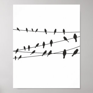 Fåglar binder på den svart dekoren för konst för poster