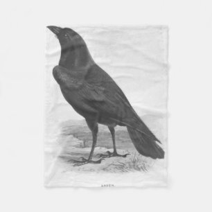 Fåglar. Blackbird Raven Fleecefilt