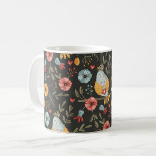 Fåglar Blommigt Bohemian Mönster Kaffemugg