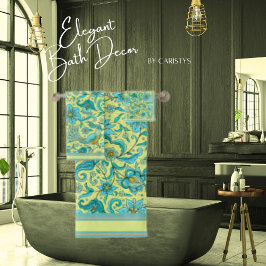 Fåglar Blommor Blå, Gul, Tan 