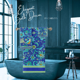 Fåglar Blommor Kunglig Blå, Gul, Aqua 