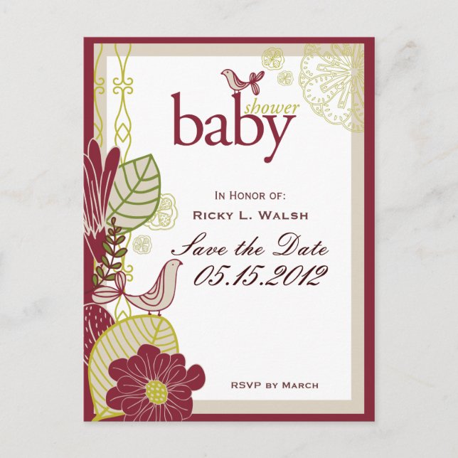 Fåglar & Blommor Meddelande Vykort (Framsida)