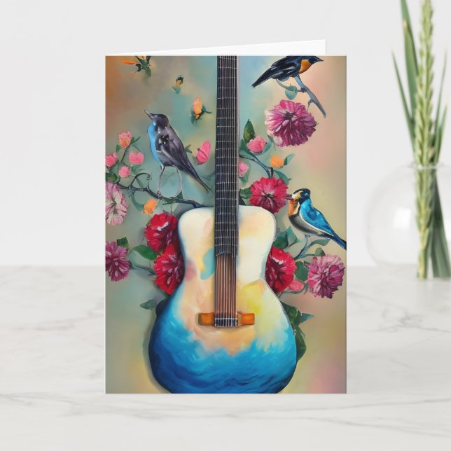 Fåglar, blommor och Guitar Kort (Framsida)