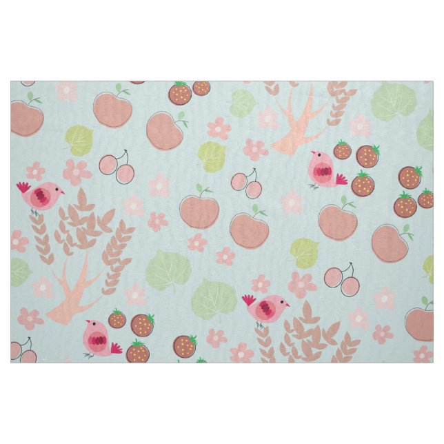 Fåglar, blommor och träd mönster tyg (Fat Quarter)