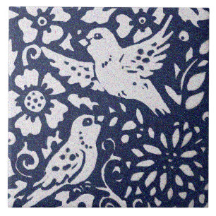 Fåglar Blue Grått Granite Stone Woodland Animal Kakelplatta