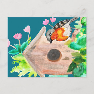 Fåglar bredvid huset vykort