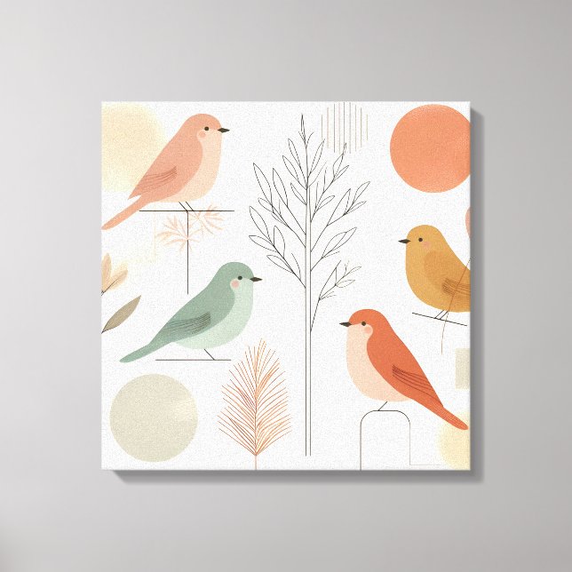 Fåglar Canvas Wall Art - Colorful Nature (Framsida)