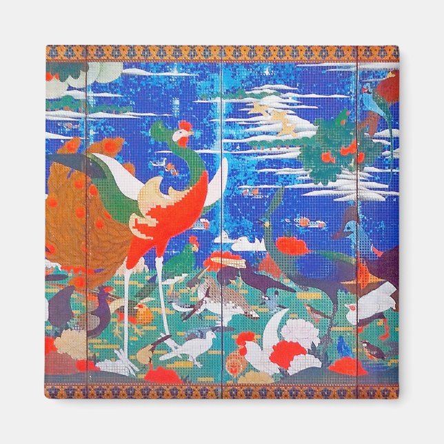 Fåglar, djur och Blommar Plants (Lämnat) Jakuchū Magnet (Framsidan)