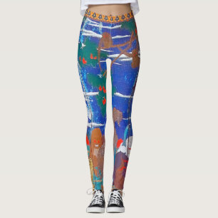 Fåglar, djur och Blommar växter(Höger)Jakuchu Leggings