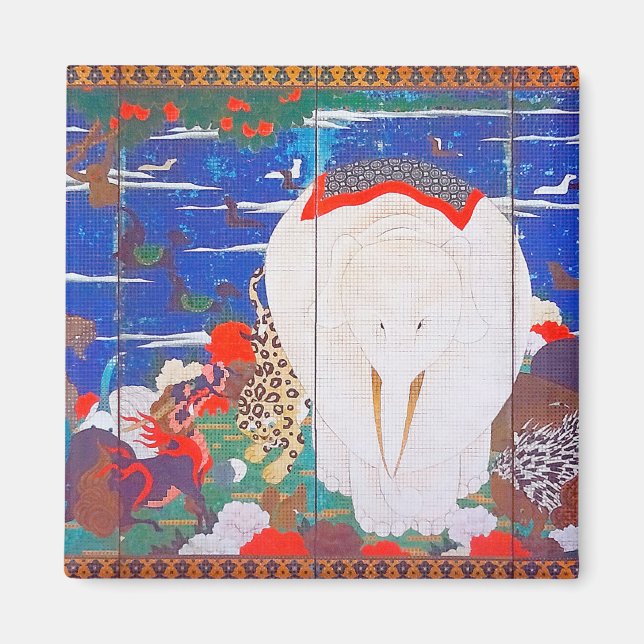 Fåglar, djur och Blommar växter(Höger)Jakuchu Magnet (Framsidan)