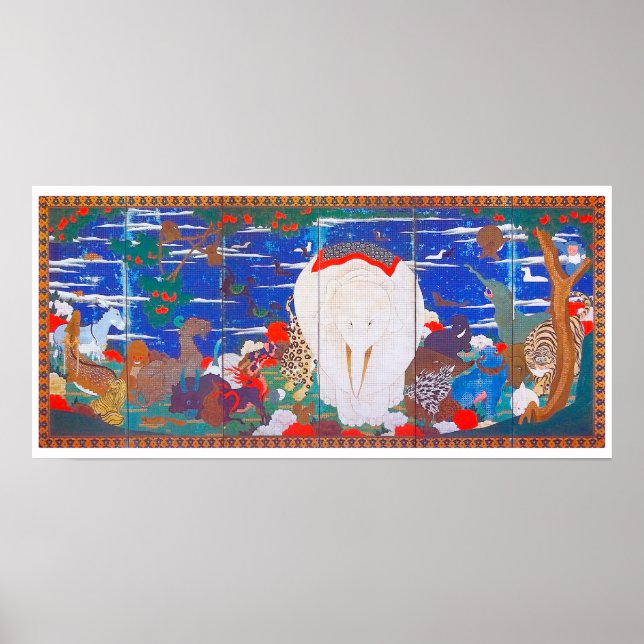 Fåglar, djur och Blommar växter (Höger) Jakuchū Poster (Framsidan)