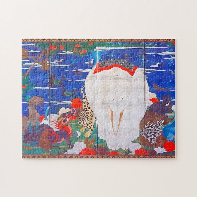 Fåglar, djur och Blommar växter(Höger)Jakuchu Pussel (Horisontell)