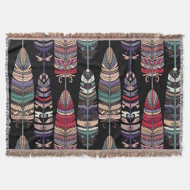 Fåglar Feathers Tribal Art Seamless Filt (Framsidan)