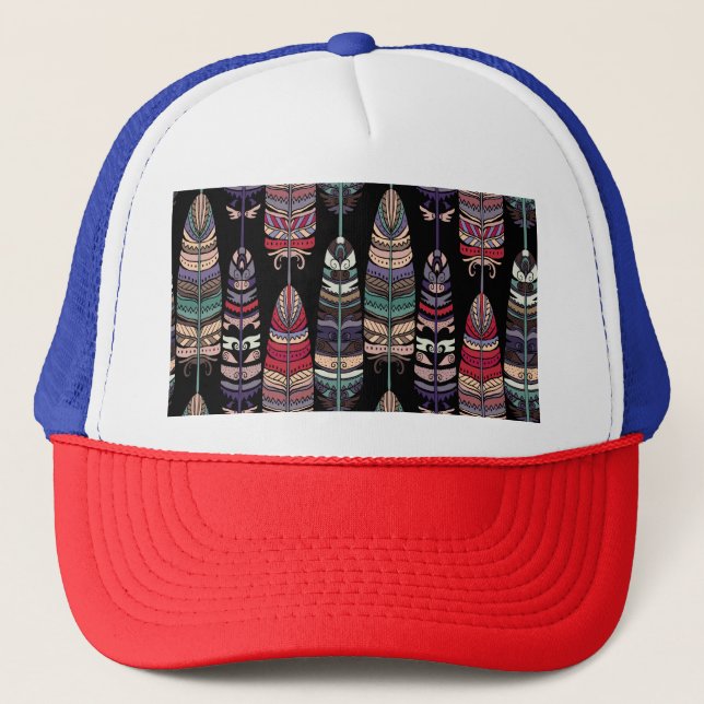 Fåglar Feathers Tribal Art Seamless Keps (Framsida)