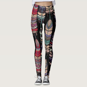 Fåglar Feathers Tribal Art Seamless Leggings
