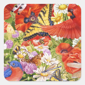 Fåglar, fjärilar och bikakor fyrkantigt klistermärke