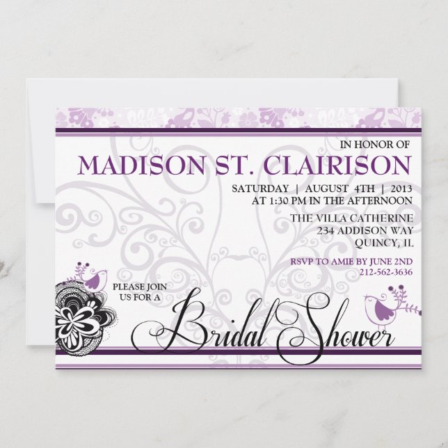 Fåglar & Flourishes Fancy  Bröllopsfestinladning Inbjudningar (Framsida)