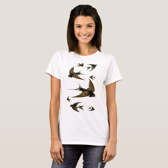Fåglar för svalaflockvintage tee shirt (Hel framsida)