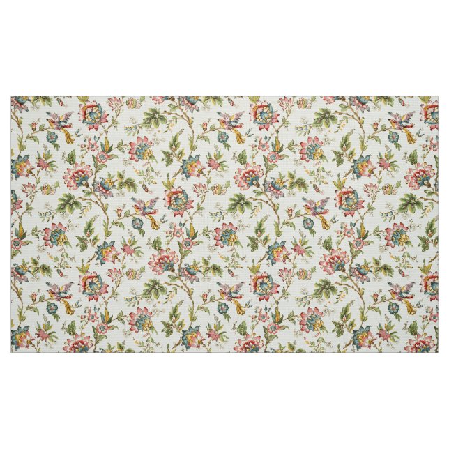 Fåglar från den viktorianska eran på blommande bla tyg (Fat Quarter)