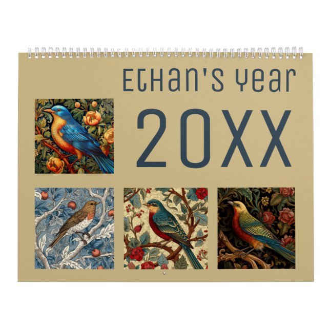 Fåglar från Morris stil, nya år 2025 Kalender (Omslag)