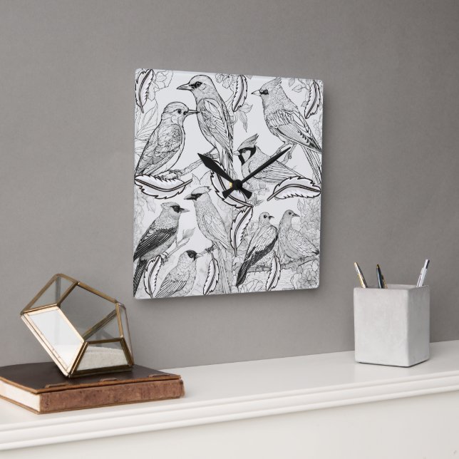 fåglar fyrkantig klocka (Kontor)