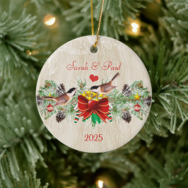 Fåglar Garland & Pinecones jul Foto Ornament