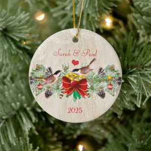 Fåglar Garland & Pinecones jul Foto Ornament
