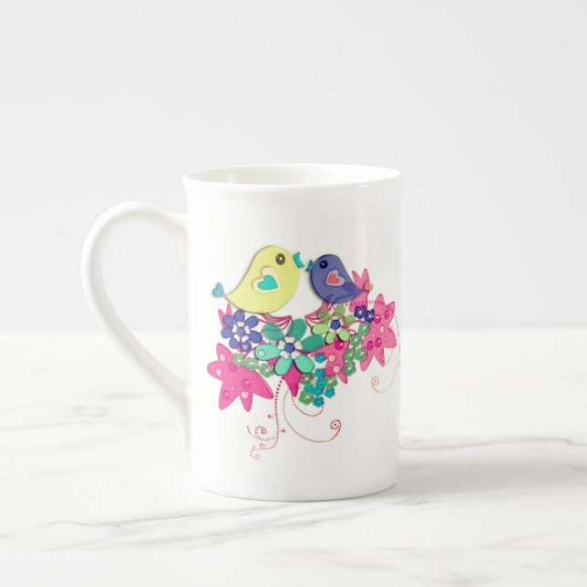 Fåglar, glasespresso kopp benporslin mugg (Vänster)